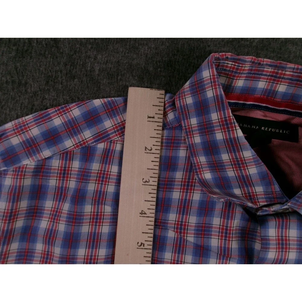 Banana Republic Shirt Men Small Blue Red Plaid Casual Preppy Classic Office Work